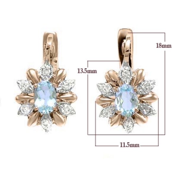 14k Rose and White Gold Genuine Diamond & Aquamarine...